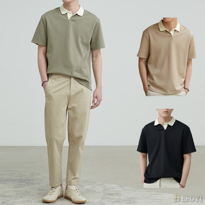 Áo sơ mi polo nam màu chặn tay ngắn, phong cách trưởng thành - WW54