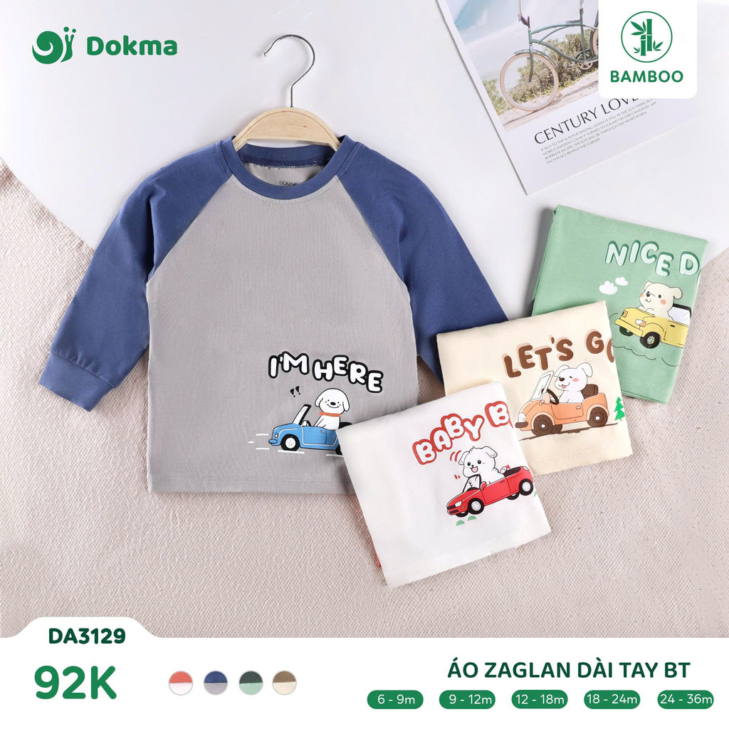 Áo dài tay bé trai dokma DA3129 ( 9-36M) chất liệu bamboo cao cấp