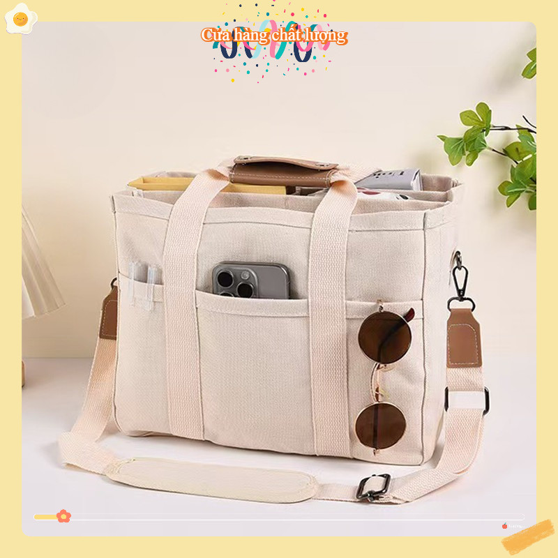 🔥úi Vải canvas túi tote đeo chéo tote bag túi vải 30*15*25CM Cỡ Lớn dễ phối túi nhiều ngăn cho nữ