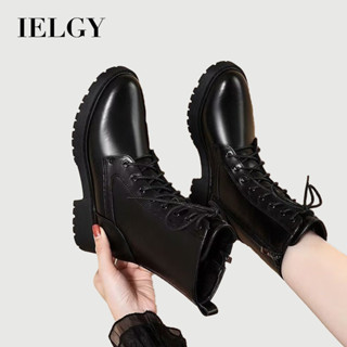  IELGY Đế da mềm Giày bốt Martin đen Lông cừu nữ PU chống trượt 