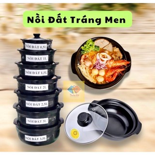 Nồi đất sứ PAN tráng men lòng cạn nắp kính chống dính - Kho cá, thịt, nấu mì cay, cơm niêu