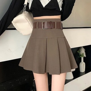 2024 new pleated skirt short skirt coffee color high waist slimming A-line skirt