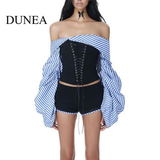 Bộ hai mảnh dây đeo & quần short sọc lệch vai DUNEA