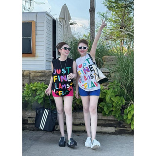 set tanktop ba lỗ in chữ hoa màu to quần đùi ôm về 2 màu trắng, đen alohashop91
