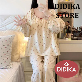 DIDIKA Bộ đồ ngủ ngắn tay in hình công chúa ngọt ngào dễ thương Hàn Quốc dành cho nữ