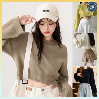 [A247] Áo len Montoghi dệt kim LÔNG THỎ cổ tròn CROPTOP mềm mịn tay dài Quảng Châu xinh xắn - L2M