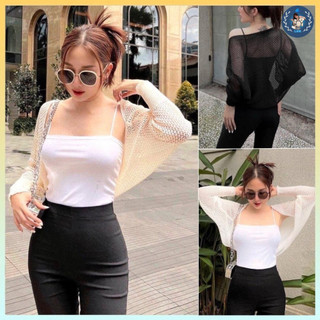   A023  Áo KHOÁC LEN LƯỚI Cardigan Quảng Châu tay dài mỏng dáng lửng đi biển xinh xắn dễ phối - L2M 