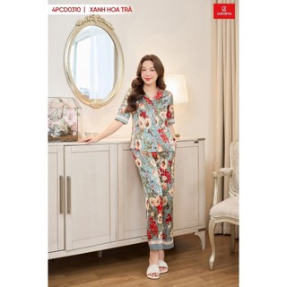 Đồ bộ nữ CARDINA chất liệu lụa satin mềm mại họa tiết in hình trẻ trung phong cách hiện đại thoải mái 4PCD03