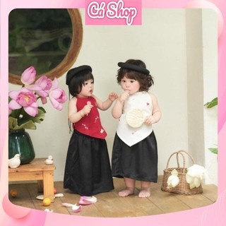 Set yếm đào CS391 kèm váy đụp và mấn cho bé gái