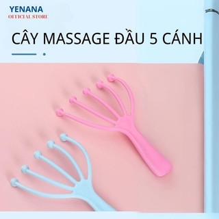 Cây massage đầu cầm tay bằng nhựa, dụng cụ thiết kế 5 nhánh có đầu bi lăn giúp thư giãn, giảm stress