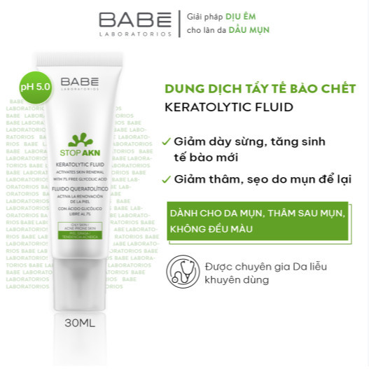 Tẩy Tế Bào Chết Cho Da Dầu Mụn BABE Laboratorios Babé Stop AKN Keratolytic Fluid 30ml