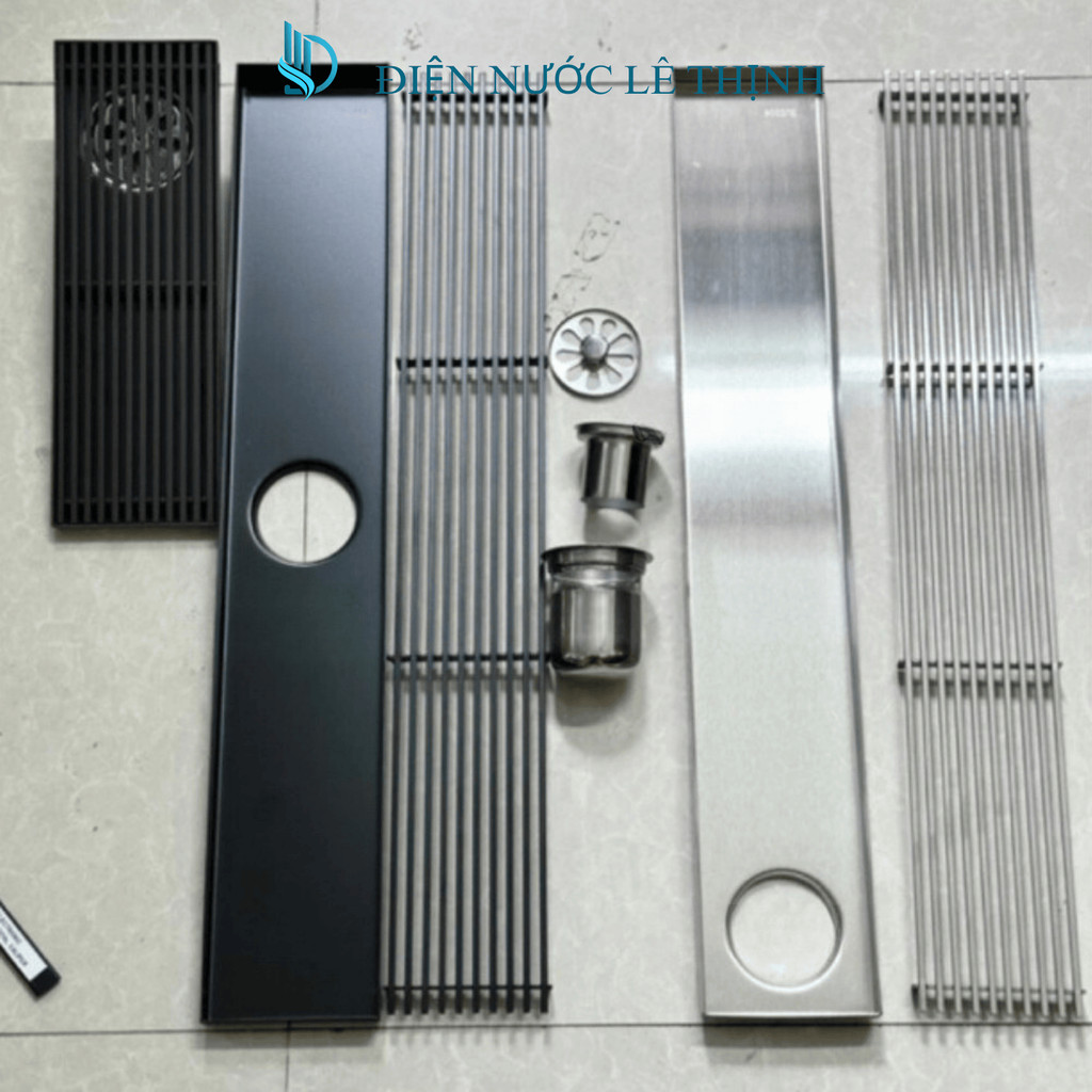 Ga thoát sàn ngăn mùi dài 60cm màu đen or bạc inox 304-Phễu thoát sàn cao cấp 60x10,30x10cm