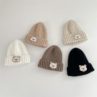 Gấu Dễ Thương Cho Bé Mũ Dệt Kim Thu Đông Ấm Áp Trẻ Sơ Sinh Beanie Mũ Màu Trơn Làm Dày Trẻ Em Mũ Len