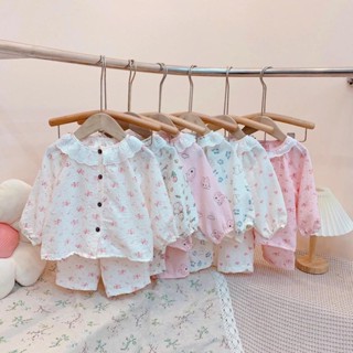   8kg-23kg  Bộ mặc nhà cho bé gái bộ pizama họa tiết xinh xắn kết hợp cổ bèo dễ thương cho bé mặc thoải mái mùa thu 