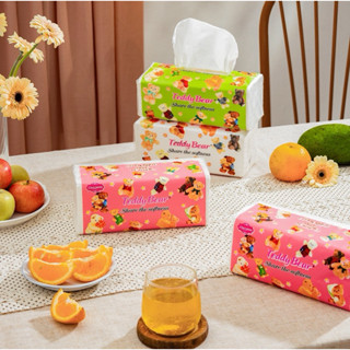 Giấy Ăn Rút TEDDY BEAR SOFTNESS, Khăn Giấy Lụa 3 Lớp Trắng Mềm Mịn Dai Không Mùi Không Bụi Ép Viền 4D Sang Trọng