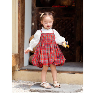  Set Váy 2D Bí Bé Gái CARROT Hoạ Tiết Kẻ Đỏ Chất Liệu Linen Thấm Hút Mồ Hôi Tốt 