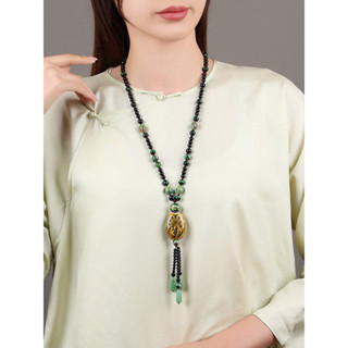 Thiết Kế Ban Đầu Cổ Điển Cao Cấp Phong Cách Dân Tộc Dài Cloisonne Ngọc Mặt Dây Chuyền Áo Len Dây Xích Sườn Xám Cao Cấp Gốm Phù Hợp Với Vòng Cổ Đính Hạt Mặt Dây Chuyền Thu Đông Quà Tặng Giáng Sinh Nữ
