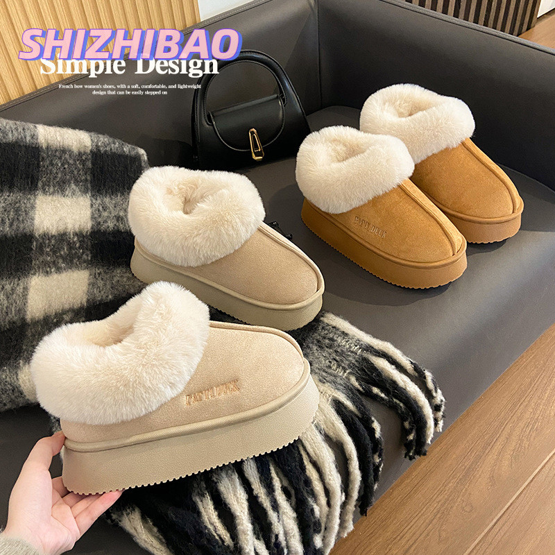 SHIZHIBAO Giày cotton đế dày dành cho nữ mùa đông có dép cotton che gót để mặc ngoài trời, giày tăng chiều cao ấm áp và mới