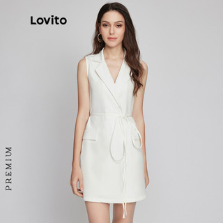 Đầm bodycon (Lovito Premium) không tay màu trơn cổ áo có khía thắt lưng phong cách cổ điển L26LD056 (màu trắng)