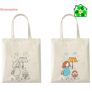 Túi vải canvas bảo vệ môi trường in hình họa tiết trắng đen cho các bé tô màu