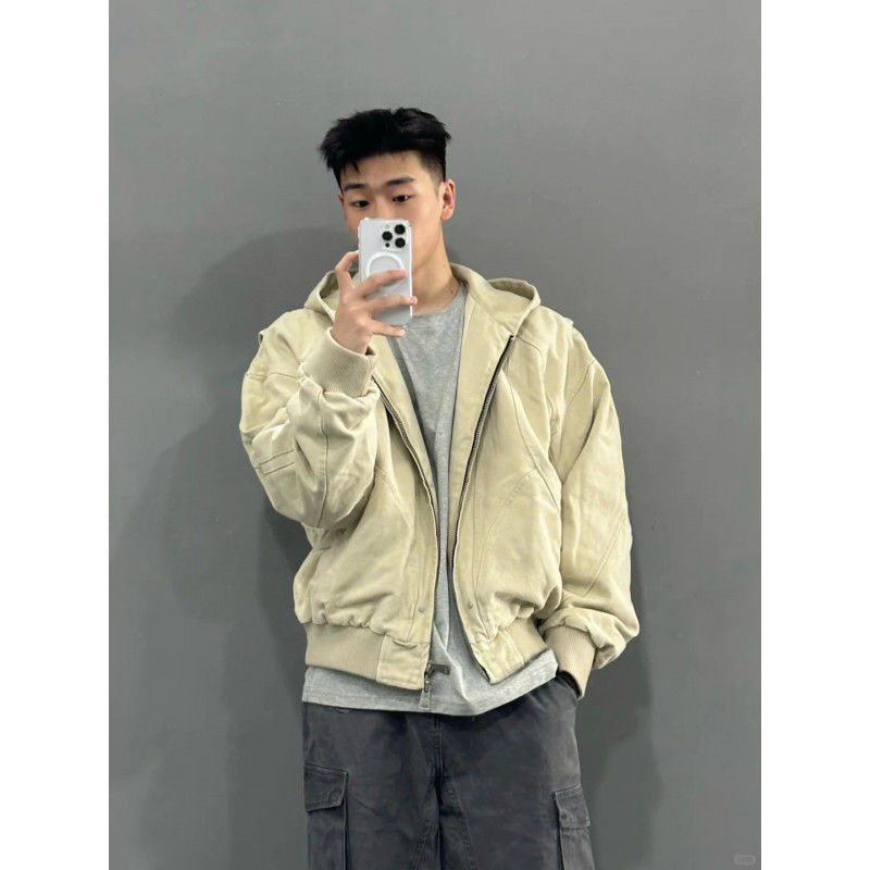 Áo khoác ngắn kaki cho nam, phong cách mùa xuân và thu, trang phục retro Mỹ, áo khoác bóng chày có m