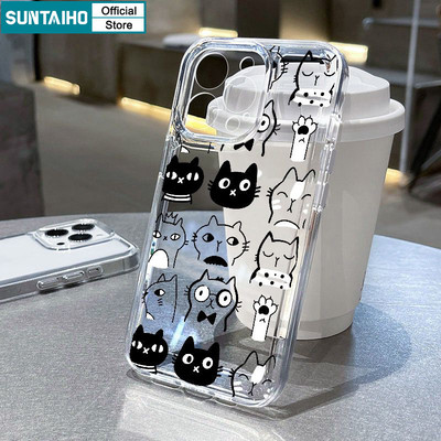 Ốp Điện Thoại Suntaiho Dễ Thương Ngộ nghĩnh Mèo Doodle Trong Suốt Mềm Cao Cấp Chống Sốc Cho iPhone 11 12 13 14 15 16 Pro Max IP 7 8 Plus Iphon X XS XR Xs max