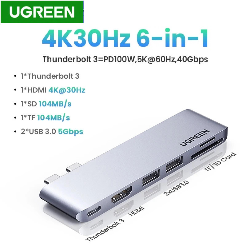 UGREEN Usb C Hub 4K HDMI Type-C Sang Thunderbolt 3 Đầu Đọc Thẻ SD & TF Cho MacBook Pro Docking Stati