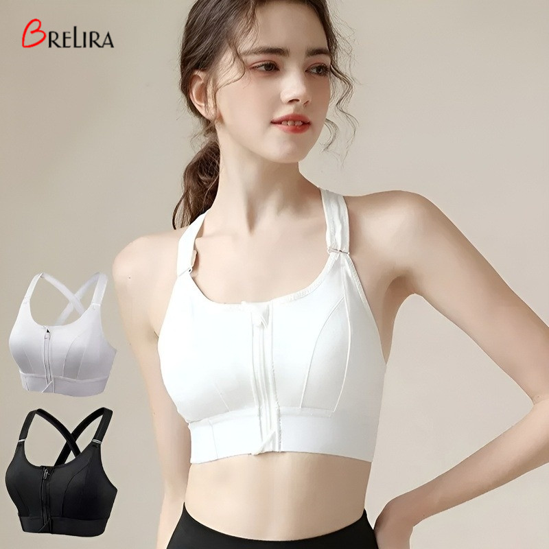 Brelira Áo ngực thể thao nữ có thể điều chỉnh dây kéo phía trước Tank Top Bra NonSteel Ring Yoga Ant