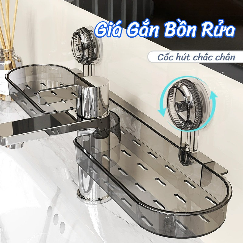 Giá Đựng Đồ Gắn Bồn Rửa Mặt Trong Suốt, Lỗ Thoát Nước Đa Năng，Cốc Hút Chân Không Chắc Chắn