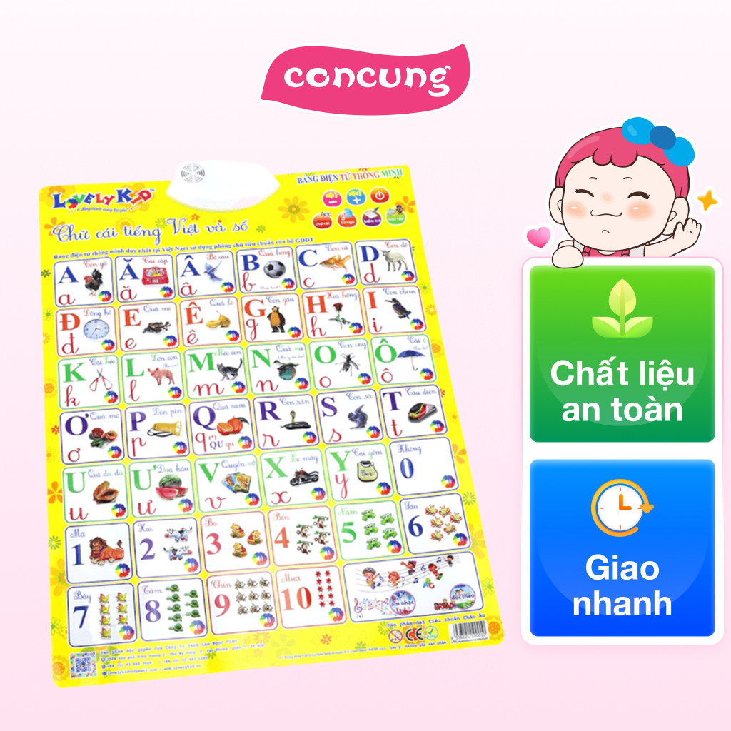 Bảng điện tử thông minh - Chữ cái Tiếng việt và số (LNV)