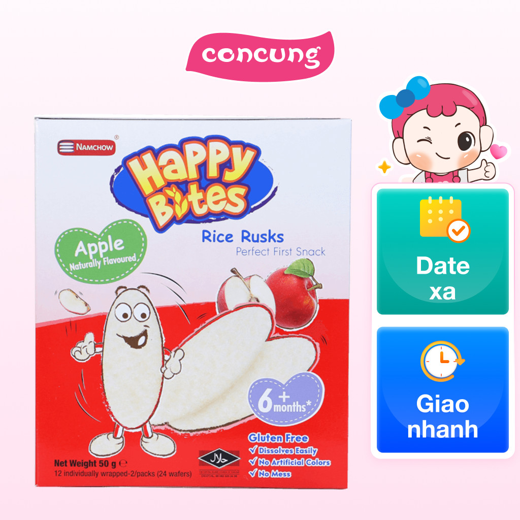 Bánh Gạo Ăn Dặm Cho Trẻ Em Happy Bites Táo 50g
