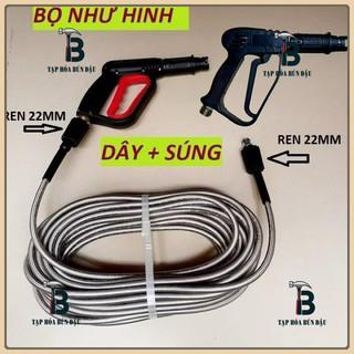 Bộ dây rửa xe và vòi xịt 10M-15M-20M - vòi rửa xe áp lực cao ren 22mm
