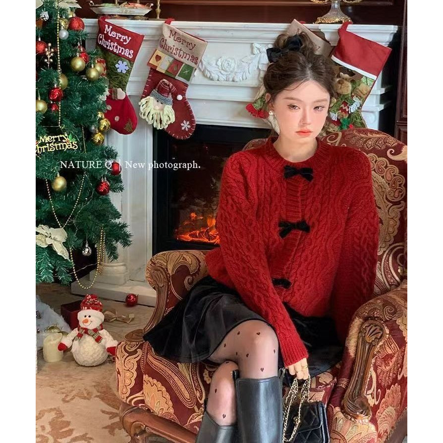 Meet-Adm Áo Len Dệt Kim Dày Dặn Dành Cho Nữ Áo Cardigan Dệt Kim Nơ Thời Trang Thu Đông Mới | BigBuy360 - bigbuy360.vn