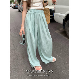 Xiaozhainv Hàn Quốc Ánh Sáng Xanh Lười Gió Yamamoto Quần Nữ Mỏng Co Giãn Eo Drape Ice Silk Thoáng Mát Quần Ống Rộng Mùa Hè