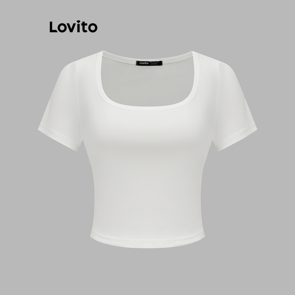 Lovito Áo thun trơn cơ bản thông thường cho nữ L93AD007