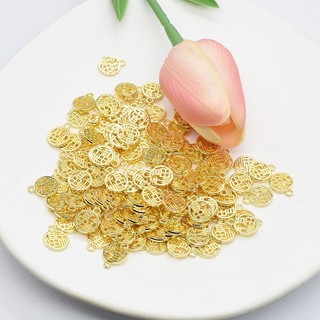  50pcs   Lot 10mm Hợp kim mạ điện 18k Gói vàng rỗng treo thẻ tròn Fortune dấu hiệu dây chuyền Bracelet dây chuyền dây chuyền DIY trang sức 