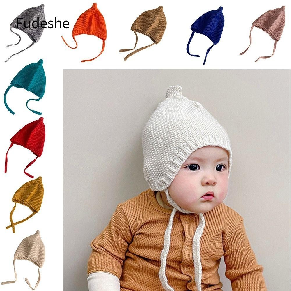 Fudeshe trẻ em mùa đông FUDESHE, Mũ len dệt kim màu trơn cho trẻ mới biết đi, Mũ len bông tai đàn hồ