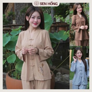 SET ĐỒ LAM ĐI CHÙA - quần áo Phật tử truyền thống- pháp phục nữ cổ bà lai cúc tết thêu Tâm B24