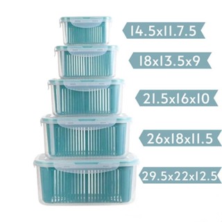  Bộ 5 hộp đựng đồ tủ lạnh 2 lớp có nắp đậy màu xanh cao cấp -  