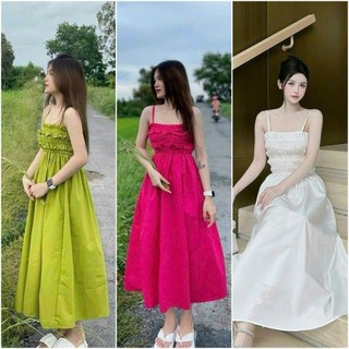 Đầm 2 dây chạy chỉ cột nơ lưng 3 màu y hình, váy nữ freesize 2 dây Như Ý - NHƯ Ý