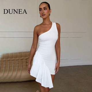 Dunea Women One Slanted ShoulderBackless Ruffle Dress