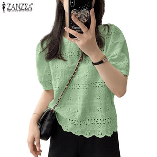 Zanzea Nữ Hàn Quốc Cổ Tròn Tay Phồng Rỗng Thêu Áo Rời