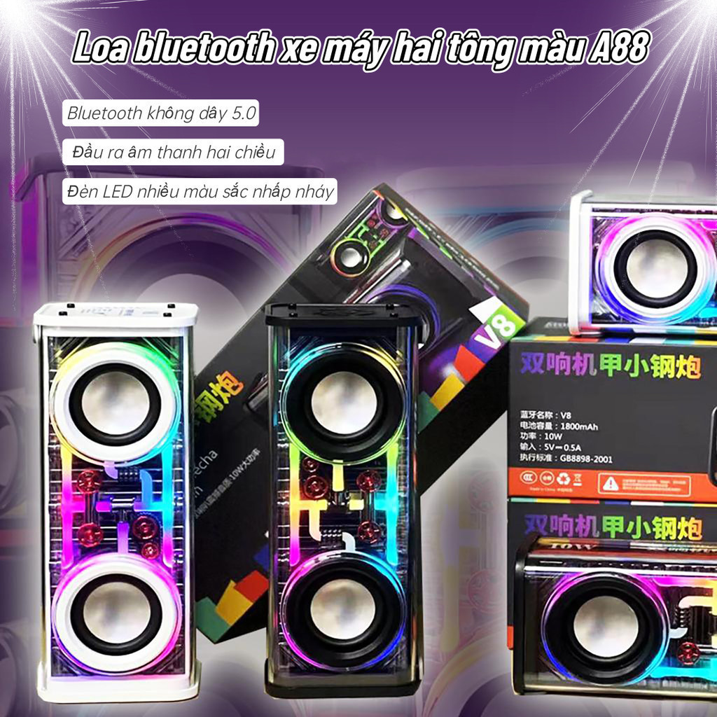 Loa Bluetooth Mini A88, Âm Trầm Mạnh Mẽ, Đèn LED RGB Nhấp Nháy Theo Nhạc, Công Suất 10W