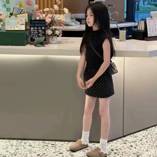  Mùa Hè 2024 Phong Cách Mới Trẻ Em Quần Áo Phiên Bản Hàn Quốc Bé Gái Váy Ngắn Hoa Màu Đen Trẻ Em Chấm Bi Váy Giữa Nhỏ Trẻ Em 