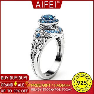 Aifei Jewellery Women Ring Mosaic Blue Diamond 925 Sterling Silver R948