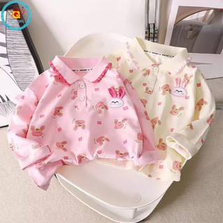 Iq Angel girls Ren Hàn Quốc Áo Thời Trang Cổ Polo Tay Dài Bé Gái Hồng Đáy Áo Hợp Thời Trang