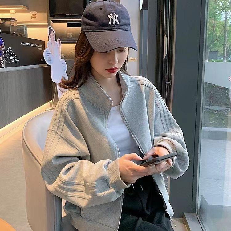 Áo khoác đồng phục bóng chày nữ mùa xuân thu Áo nỉ thông thường Phong cách mới Áo khoác phù hợp Cổ đ