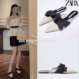 (LÙI SIZE) Giày Sục Nơ Đen ZA.RA Mũi Nữ Nhọn đế bệt Cao Cấp Dép Nơ milana [Y40]