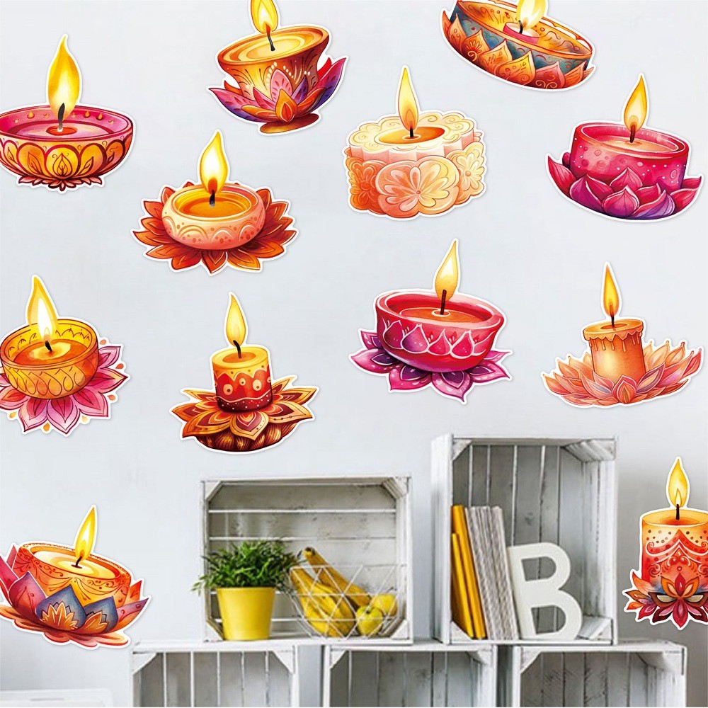 24 Chiếc Deepavali Dán Tường Diwali Lễ Hội Trang Trí Tiệc Diwali Nến Cửa Sổ Dán