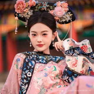  Trang phục nữ nguyên bản Hán phục thêu thời nhà Thanh hoàng phi in cổ trang thời nhà Thanh áo choàng áo choàng Trung Quốc lưới cờ cung đình 